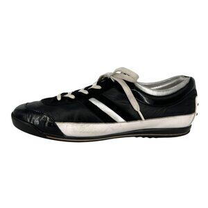 Tods Driving Sneakers Black White Metallic Leather Lace-Up Size 38/8